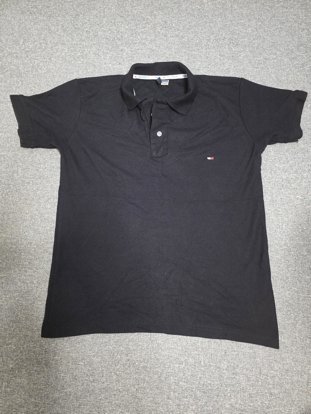 Tommy Hilfiger Denim Mens Short Sleeve Polo Shirt Black Flag Logo - Medium M